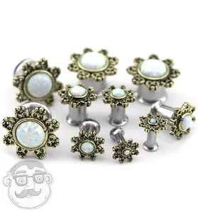 Golden Lotus With Opalite Dome Stainless Steel Plugs