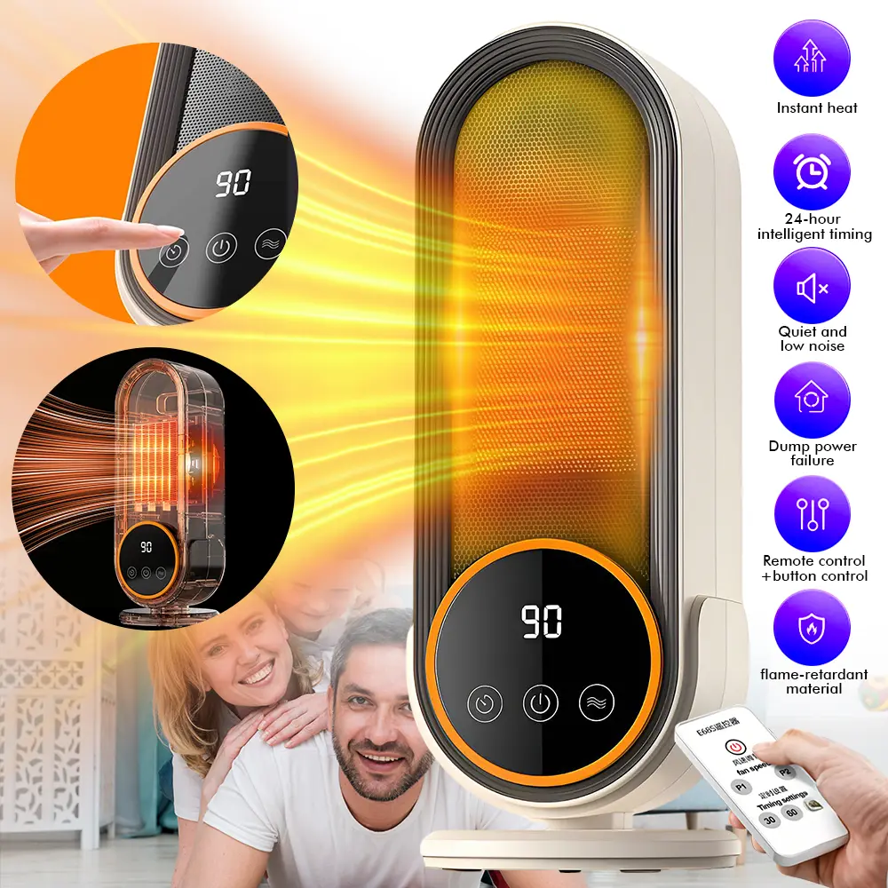 Space Heater Indoor Efficient Portable Heater with Adjustable Thermostat,1200W Rapid Heating Ceramic Technology with Remote,Intelligent Timing, Ideal for Home and Office Use