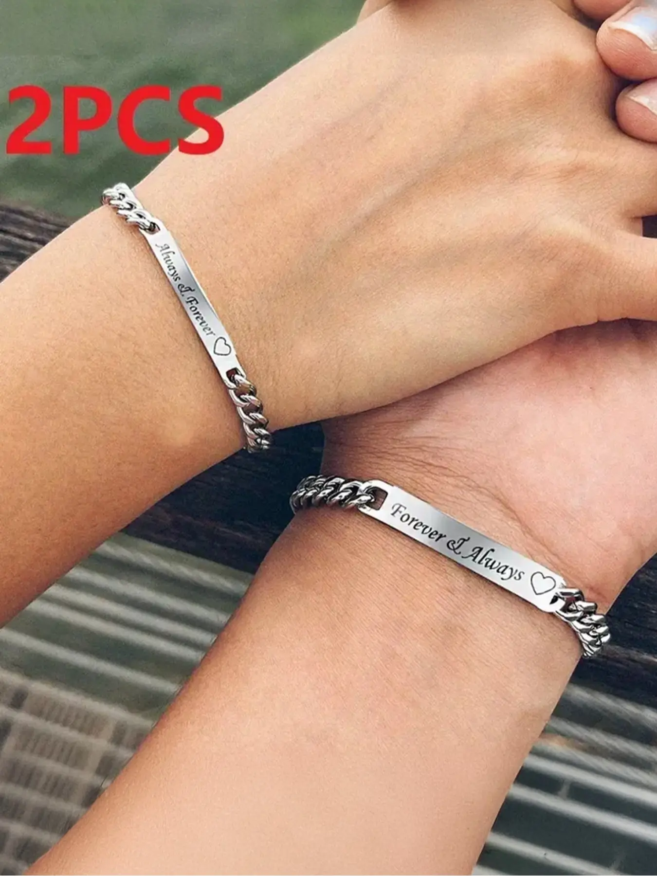 Personalized Stylish Metal Couple Bracelet Set, Exquisite Trendy Bracelet, Matching Bracelets, Couples Bracelet Set, Always & Forever Engraving, Flattened Oval Chain, Perfect for Valentine's Day Gifts, Personalized Jewelry