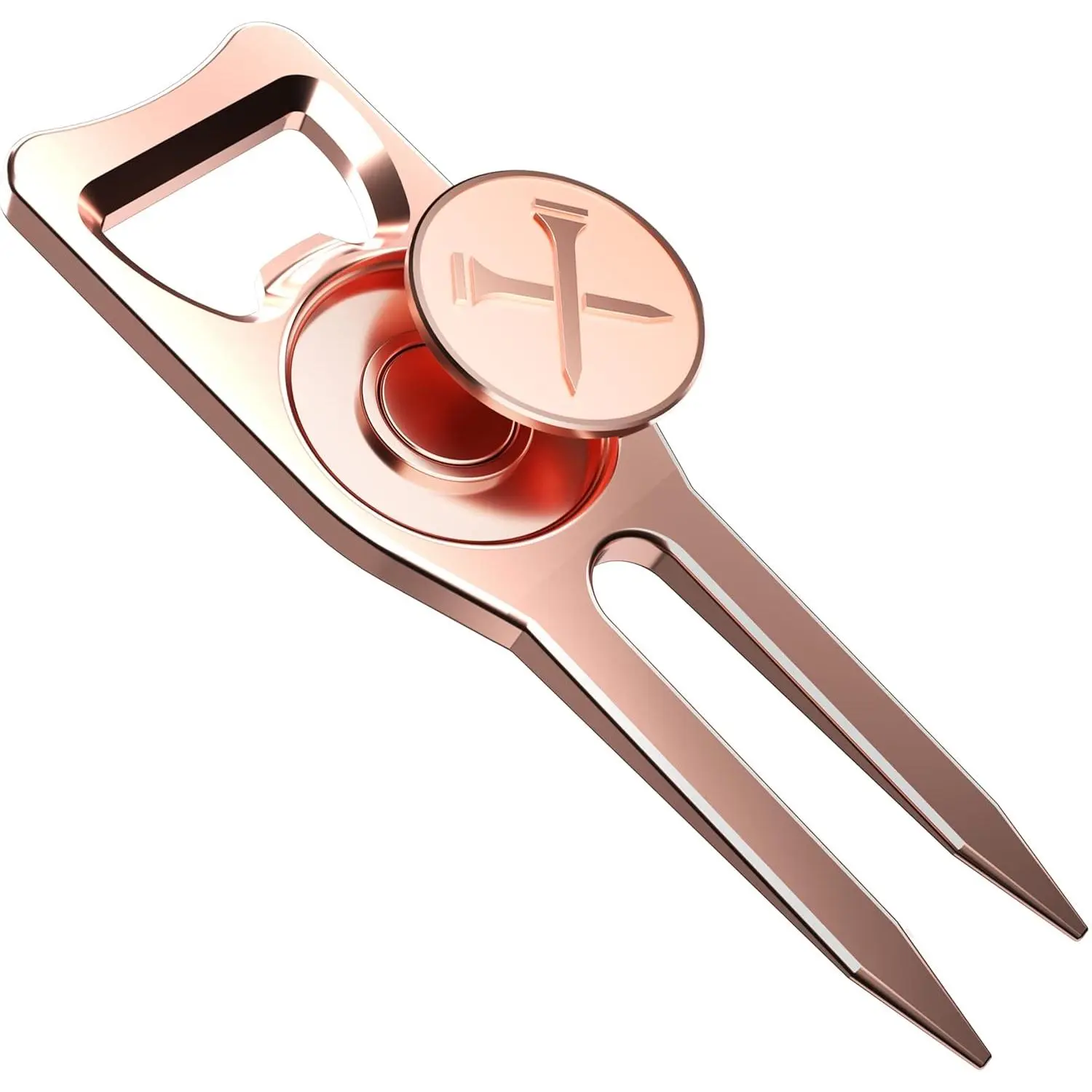 Blue Tees Golf 6-in-1 Premium Divot Tool & Ball Marker - Bottle Opener - Club Tee - Groove Cleaner - Putting Alignment - Designed to Be the Ultimate Tool for the Green - Rose