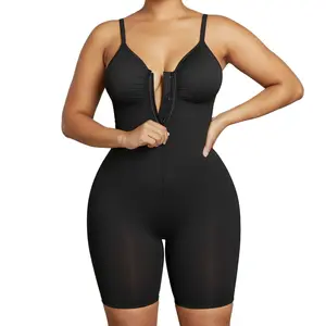 Women's Seamless Tummy Control Bodysuit, Zipper Capri Length Butt Lifting Shapewear, Full Body Shaper Jumpsuit for Workout