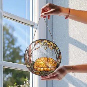 Orange Tabby Cat Sleeping Acrylic Suncatcher: Cat Lover Gift