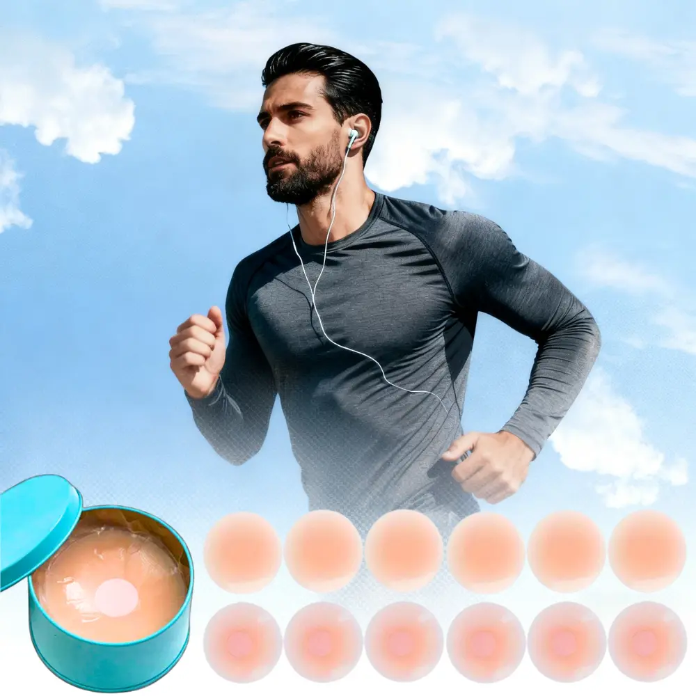 Male Silicone Nipple Covers, 6 Pairs on Hand Flesh Reusable Breathable Round Accessories - Invisible Anti-Chafing with Metal Storage Box for Sports, Everyday Wear, All Seasons