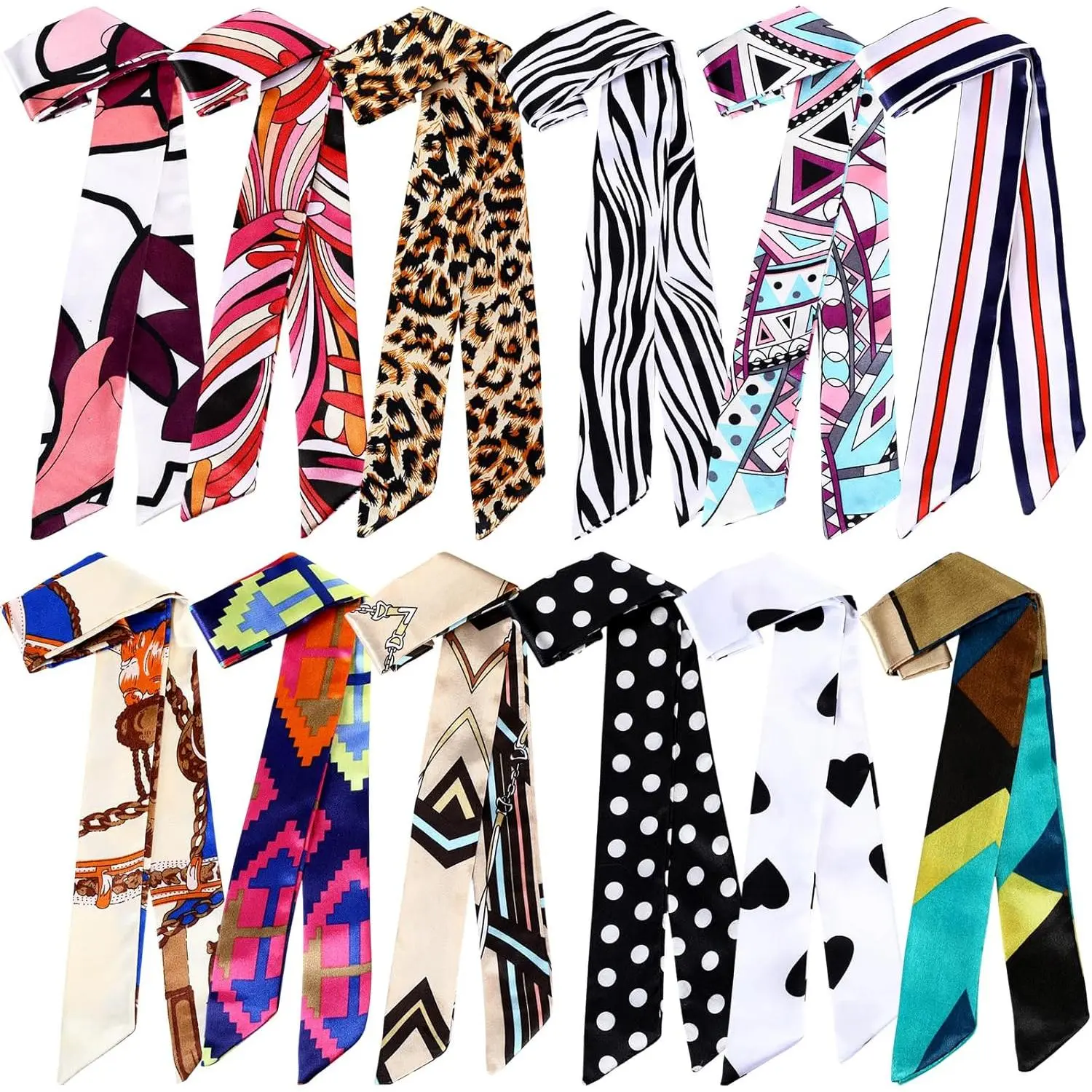 12 Pcs Women Handbag Head Scarf Hair Purse Scarf Handle Ribbon Satin Head Neckerchief Silk Headband Charm for Gifts