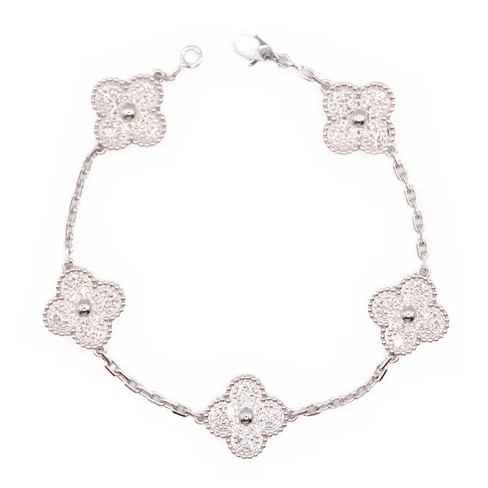 Pre-owned Van Cleef & Arpels 18K White Gold (Au750) Small Leather Goods Vintage Alhambra Au750 Diamond Bracelet