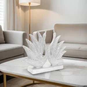 1 PC Silver Color Beaded Swan Home Decor, Sparkling Luxury Couple Swan Figurine, Elegant Desktop Centerpiece for Living Room Bedroom Office