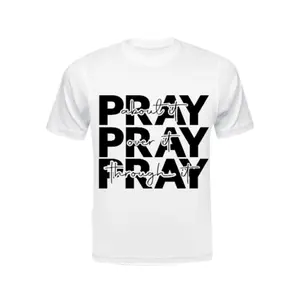 Pray Screen Print Transfers - Personalized T-Shirt for Men, White Fabric with Black Text Design