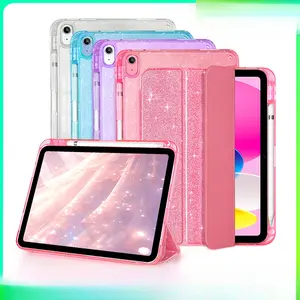 Glitter Clear Acrylic iPad Case for iPad 11", Tri-Fold Stand Cover with Pencil Holder, Shockproof Anti-Bend Protective Shell, Sparkle Bling Transparent Back for Apple iPad 2025 Models