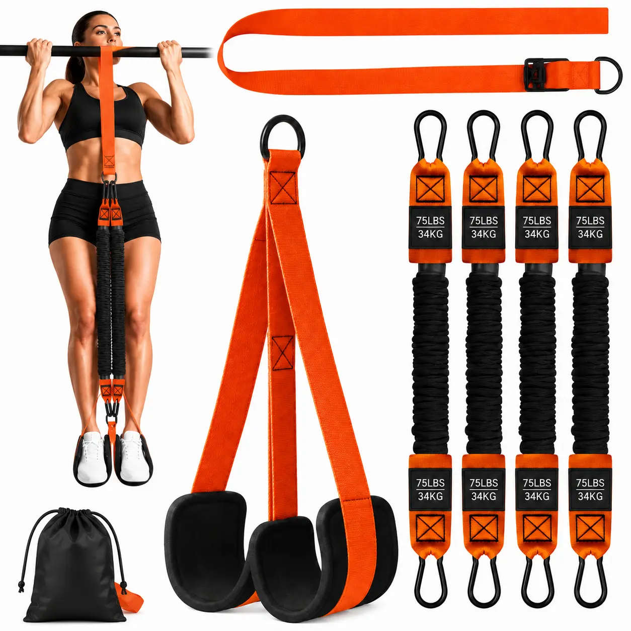 Advanced Pull Up Assist Bands Set Heavy-duty 4x75lbs Resistance Adjustable Strap & Wide Footplate for Home Gym OutdoorWorkout Strength Training Exercise Equipment