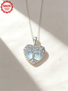 Women's Elegant S925 Silver Heart Moonstone Necklace Heart Shaped Pendant, Casual Fashion Anti-Allergy Chain, Daily Wear Gift Jewelry, Birthday & Valentine's Day Present