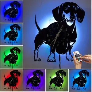 Vinyl Record Wall Clock with Long Leg Dog Design, Perfect Home Decor, Great Birthday Gift for Dog Lovers