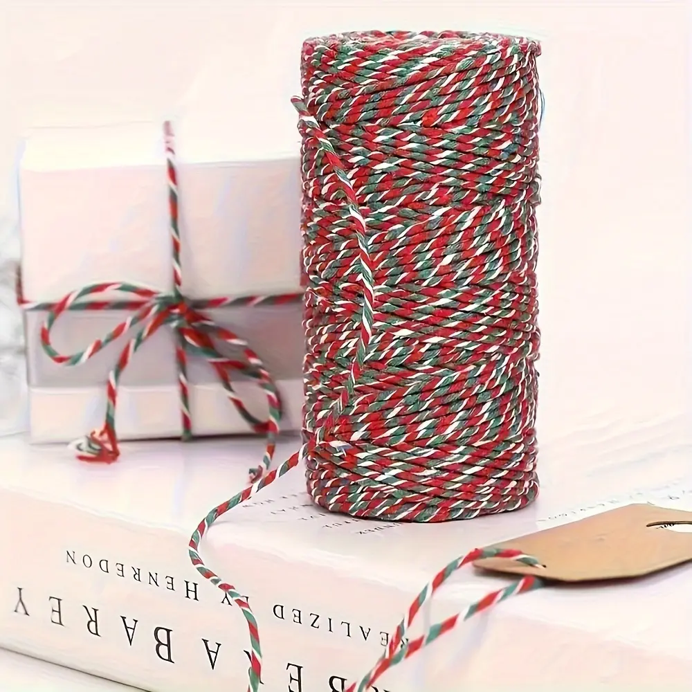 1 Roll Festive Twine Ribbon - 2mm Thick Red, Green, White Striped ...
