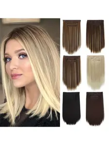 Clip in Hair Extensions for Women 4pcs 14 Inch Short Straight Hair Invisible Thick Hairpieces Synthetic Fiber Hair Synthetic Soft Hairpieces