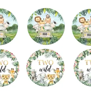 Two Wild Cupcake Toppers EDIBLE Cookie Topper Two Wild Theme Safari Animals 12 Images 2 1/4 Inch Decorations for Cakes & Drinks