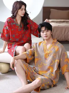 Cross-border pure cotton double-layer gauze jacquard sauna suit, massage sauna suit, couple's bathrobe, hotel bathrobe, therapy clothing wholesale