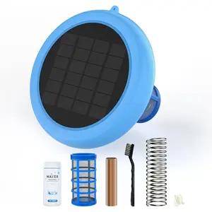 Solar Pool Ionizer - Copper Pool Ionizer for Above Ground Pool & Inground Pool, Floating Water Purifier for Pools Up to 35,000 Gallons with Large Solar Panel & Lasting Anode, 85% Less Chlorine (Blue)