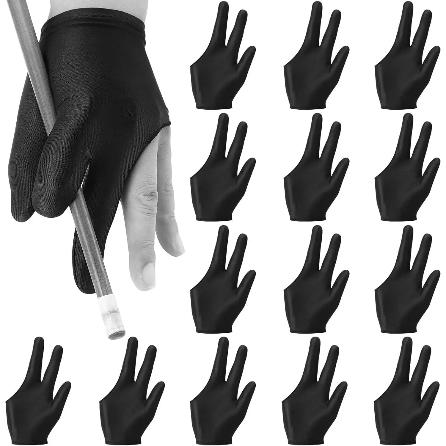 Breathable Billiards Pool 3 Fingers Cue Gloves Nylon Table Pool Left Right Hand  Shooter Cue  Gloves for Women Men Indoor  Kit Accessories, Black