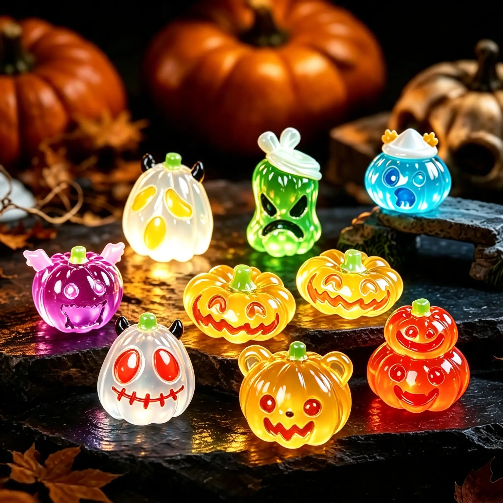 Mini Halloween Glowing Pumpkin Decor, DIY Miniature Tabletop Decoration, Cute Pumpkin Ornament for Fairy Garden & Halloween Atmosphere Decor