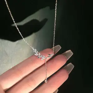 New Silver Color Wheat Tassel Pendant Necklaces for Women Luxury Zircon Clavicle Chain Choker Necklace Jewelry Gift