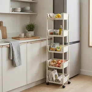 Multifunctional Multi-Layer Plastic StorageCartwith Wheels, Layered Shelf Organizer forBedroomKitchen Bathroom Living Room,AdjustableStanding Shelf Suction Cup Sponge Holder forKitchen Sink semiannual sale 2026 easy install kit gloveclip cas