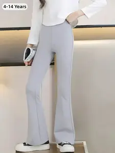 Spring Autumn Elastic Thin Girls' Long Pants, Micro Flare Slim Fit Toddler Pants, Comfortable and Stylish Clothing