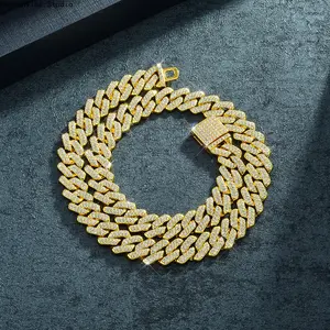 Box buckle 14mm strip Cuban chain Cross-border explosive fashion light luxury domineering full diamond necklace for diamond setting
