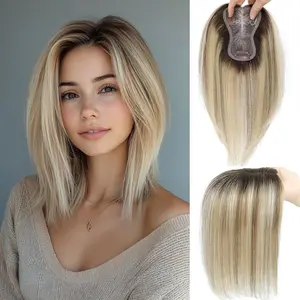 10 Inch Straight Clip‑in Human Hair Toppers with Swiss Lace Base for Women, Hair Pieces to Cover Thinning Hair, Hair Loss & Receding Hairline
