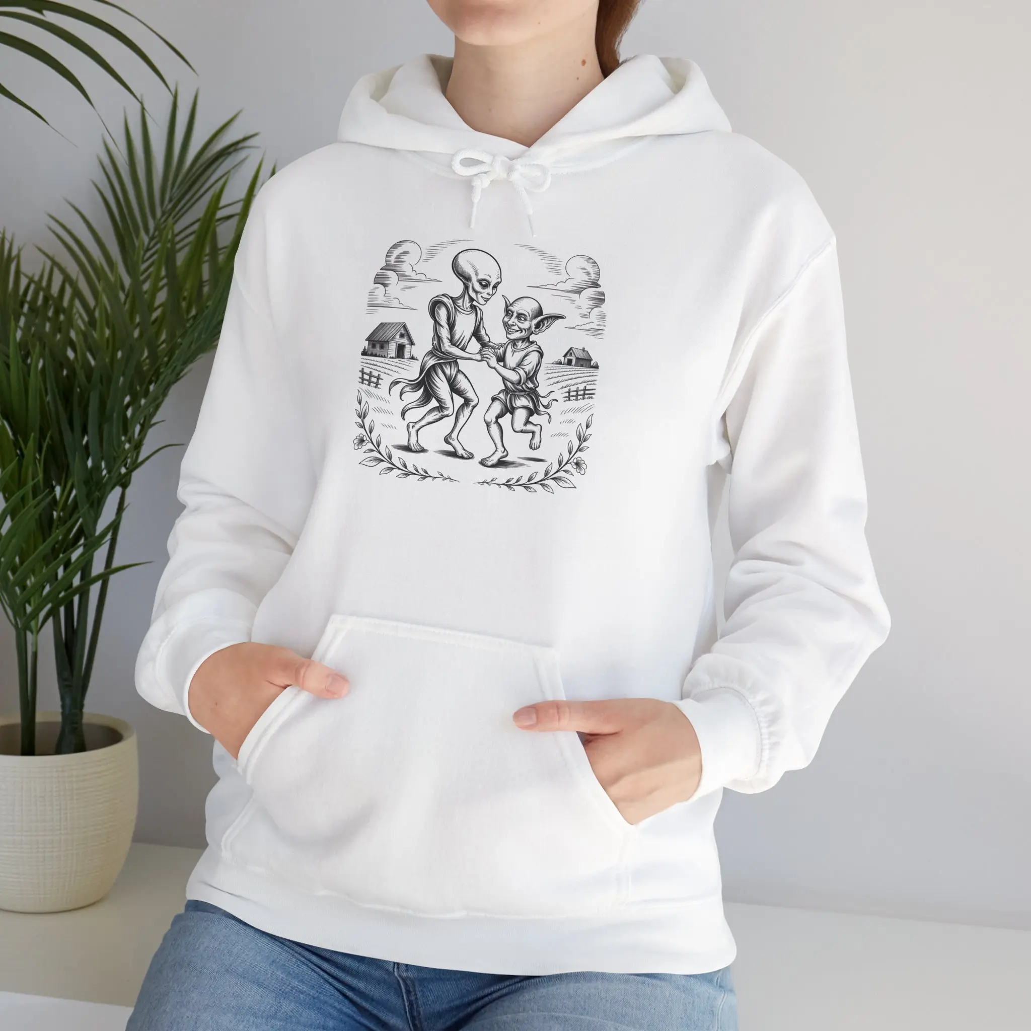 Whimsical Alien Family Hoodie, Cozy Sweatshirt for Alien Lovers, Fun Gift for Halloween, Unisex Apparel, Graphic Sweatshirt Casual Adjustable