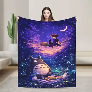 Manga My Neighbor Totoro Flannel Blanket, Anime Pattern Digital  Print, UltraSoft Warm Cozy, Lightweight, Perfect for Couch Sofa Bed Living Room, Travel, Watching TV, Halloween Decoration Gift