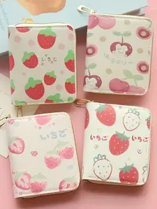 Cute Strawberry Printed Short Zipper Wallet | Girls Casual Portable Coins Purse | Large Capacity | Perfect Gift For Teacher's Day, Valentine's Day, Birthday, Christmas, Father's Day | Stylish Wallet