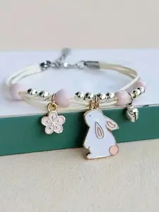 Cute Rabbit Cat Claw Pearl Milk Tea Bracelet, Adjustable Alloy Material, Stylish and Durable, Perfect Gift for Women Girls Friends