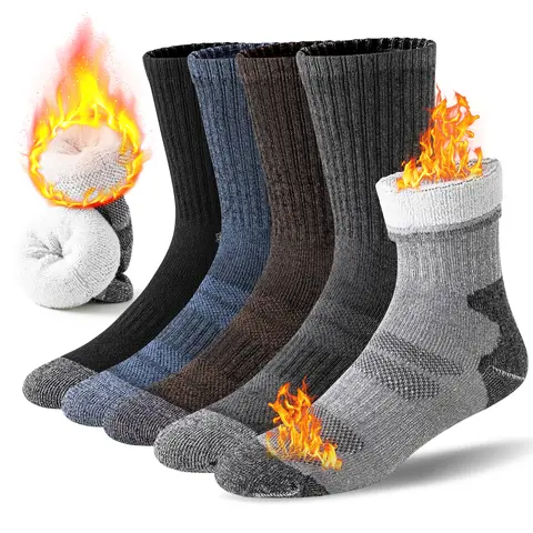 Women's & Men's 5-Pair Merino Wool Hiking Socks - Compression, Thermal, Cozy Cushioned, Moisture-Wicking, M