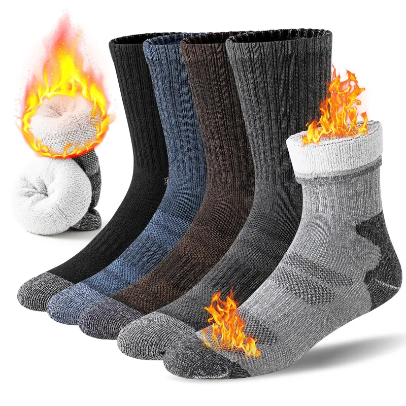 Women's & Men's 5-Pair Merino Wool Hiking Socks - Compression, Thermal, Cozy Cushioned, Moisture-Wicking, M