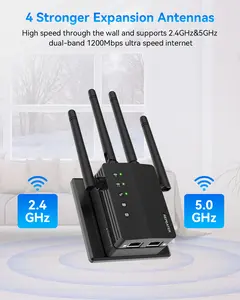 WiFi Extender with 4 Antennas 1200Mbps - Dual Band 5GHz/2.4GHz, WiFi Extender Signal Booster with 3 Modes Support, WiFi Repeater with 12880 Sq.ft 105 Devices, Easy Set Up for Home Dual-Band Wi-Fi