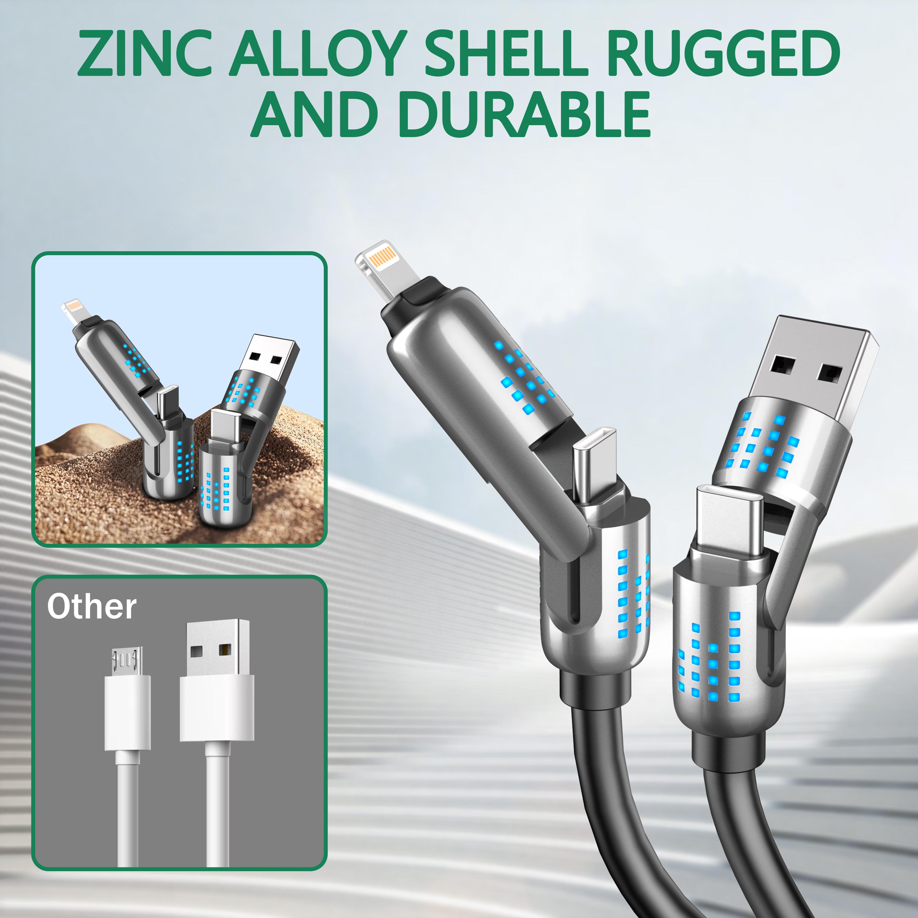 240W USB-C Cable with 4-in-1 Ports, Lightning, Type-C, USB-A | Fast PD 5A Charging for Phones, Tablets, Laptops