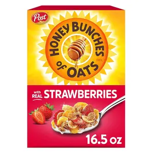 Honey Bunches of Oats with Real Strawberries Breakfast Cereal, Strawberry Cereal with Oats and Granola Clusters, Low Fat with Whole Grains, 16.5 oz Box