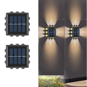 2PACK Solar Wall Lights 4-Side Lighting Outdoor Wall Lamp Solar Wall Sconces Lights for Yard Patio Porch Step