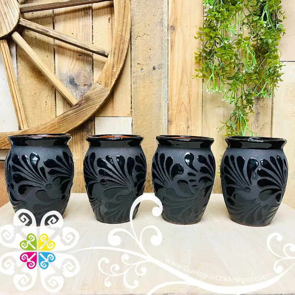 Set of Black Espiga Plumeado Cantarito Cup - Set Clay Cantarito