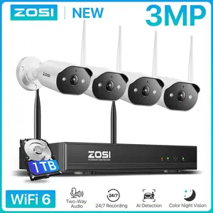ZOSI 2K WiFi 6 Security Camera System 3MP Plug-in Wi-Fi Surveillance Cameras Indoor Outdoor 4K 8MP 8CH NVR for Home Security