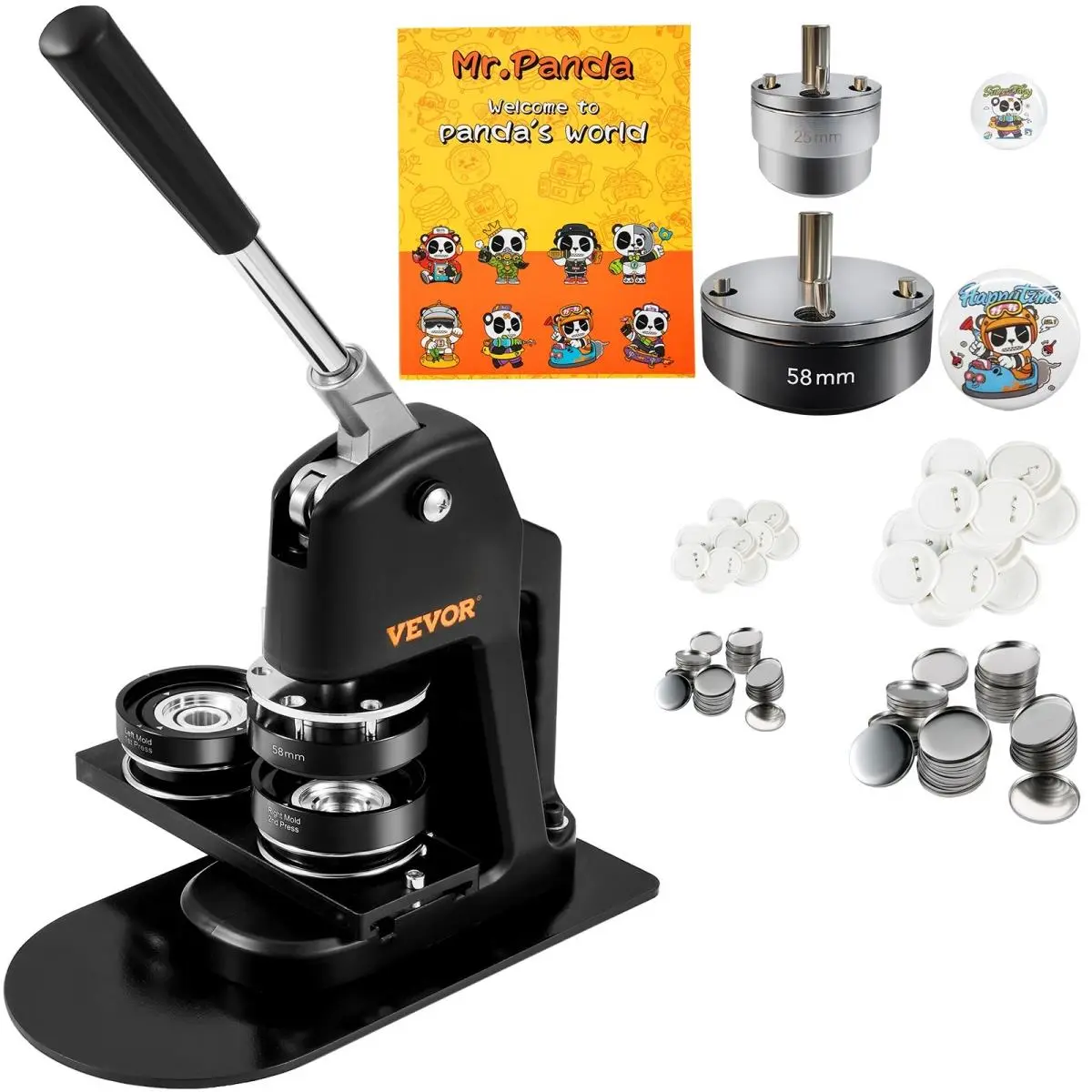 Vevor DGNBJSKXZJZHS4YN6V0 Button Maker Machine Decal Pin Machine 1 Plus 2.25 in. 500 Free Parts Press Kit