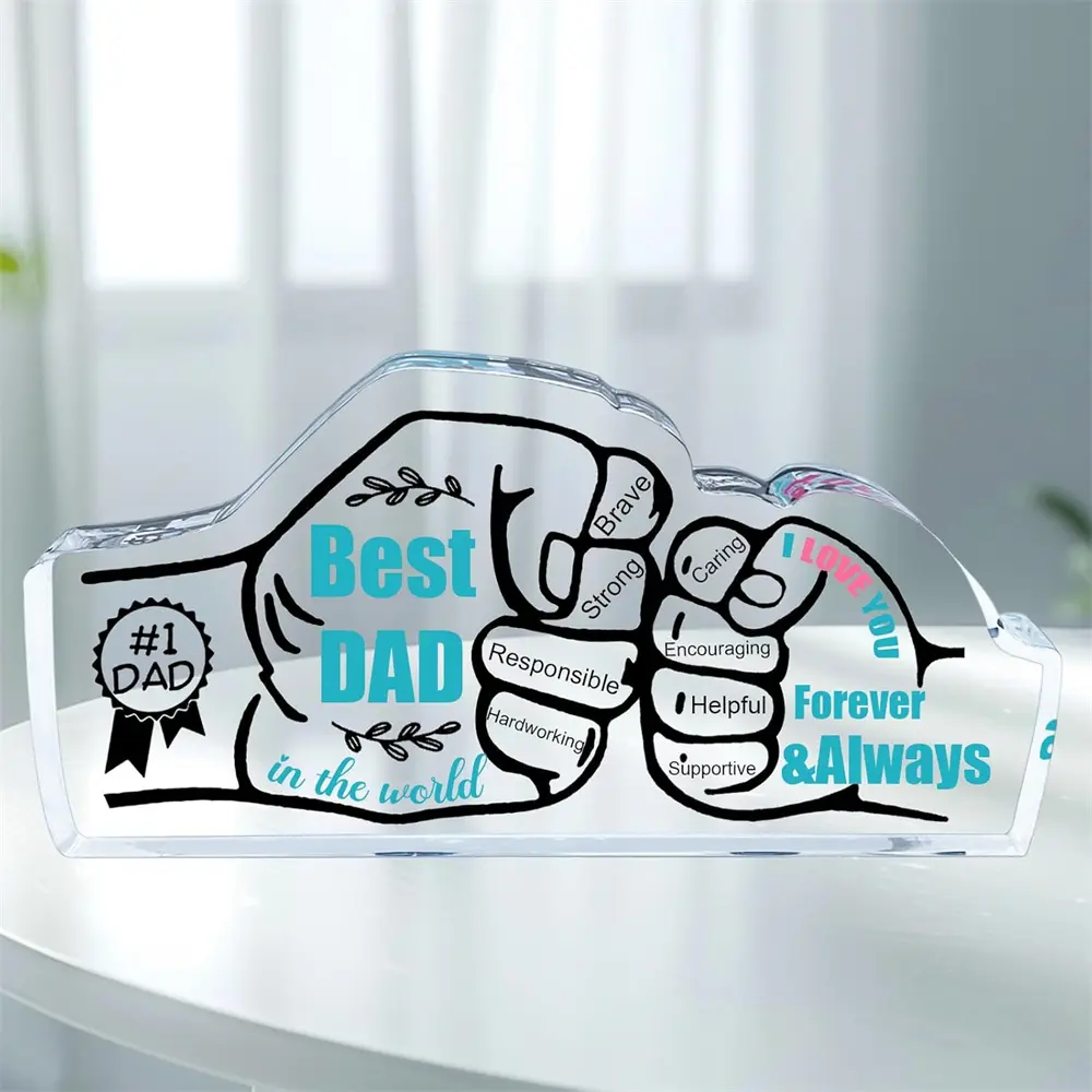 Birthday Gifts for Dad, Cool Dad Presents From Daughter Son, Fist Bump Plaque, Heartwarming Dad Christmas Thanksgiving Gift Ideas, Novelty Desk Decor, Acrylic Desktop Plaque, Acrylic Photo Plaque, Decorative Plaque