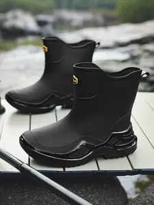 Spring New Men's Waterproof Shoes Fashion Rain Boots Anti-Slip Rubber Sole, Ankle Short Boot Simple Design for Outdoor Camping Fishing Gardening