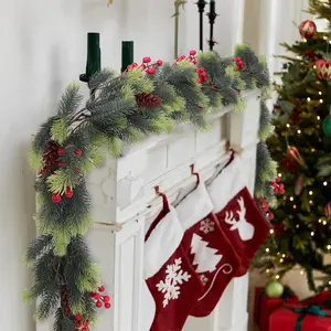 6 Foot Berry Pine Christmas Wreath, Artificial Greenery Decorations, Winter Holiday Centerpiece, Fireplace Mantle Table Decoration