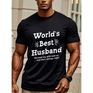 [Moisture Wicking Husband Tee] WORLDS BEST HUSBAND T SHIRT Funny Mens T-Shirt, Husband T Shirt For Men, Men's T Shirts, Crew Neck Graphicng, Weekend Casual, Moisture - Wicking, Sports Tees For Fitness Enthusiasts, Outdoor Adventures, Lightw