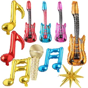 10Pcs Inflatable Guitar Music Note Balloon,Rock And Roll Balloons，Blow Up Guitars，80S 90S Theme Party Decorations，Rock Star Playset
