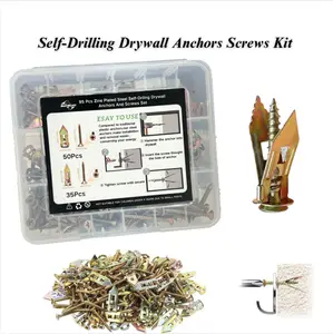 170-Piece Heavy-Duty Drywall Anchor Kit – Self-Drilling Metal Anchors with Screws, Holds Up to 66 lbs – No Pre-Drilling Required, Perfect for Mounting TVs, Shelves, Cabinets, and Curtains Self-Drilling Drywall