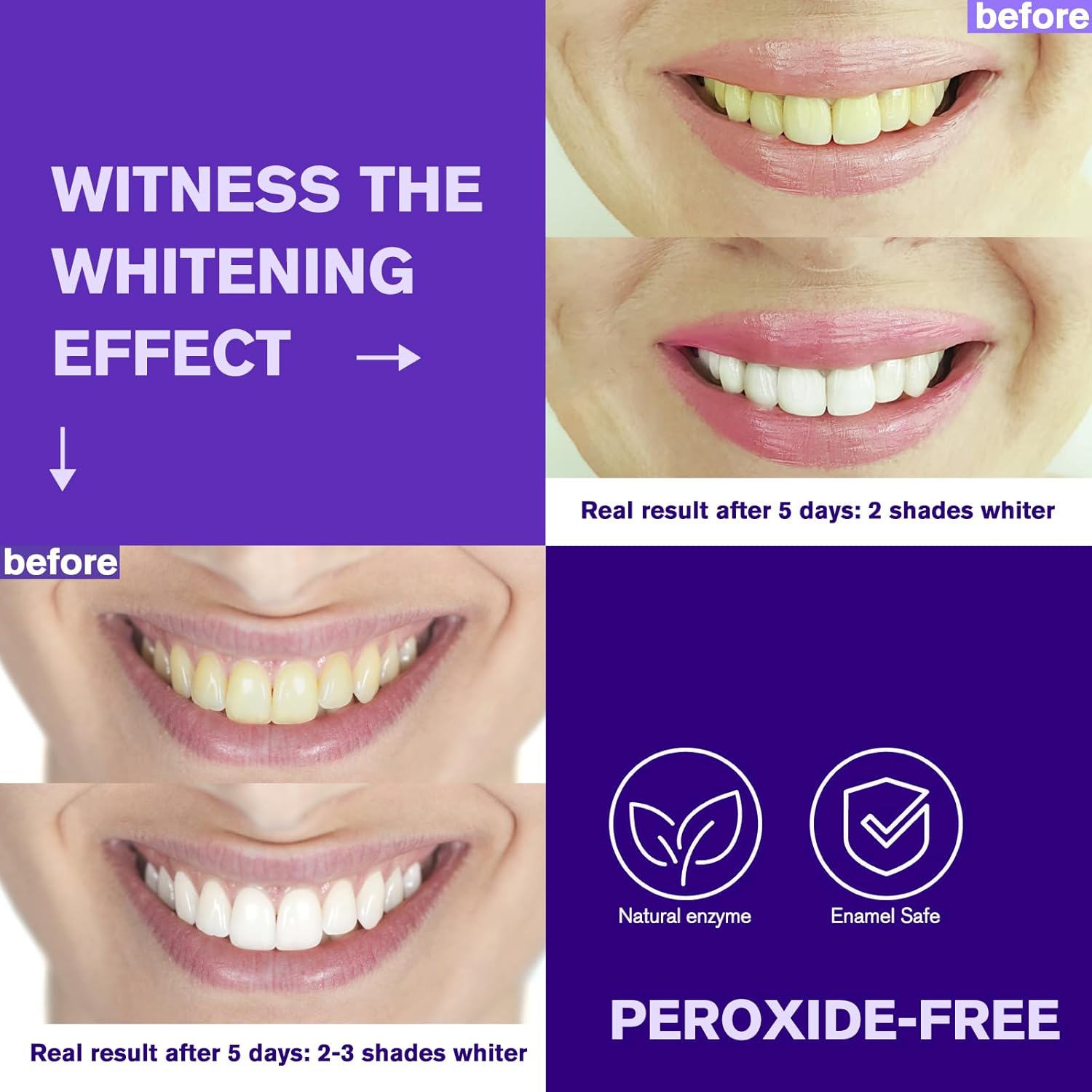 Purple Teeth Whitening Strips – 42/28/14 Pairs, Enamel-Safe Peroxide-Free Formula, Non-Sensitive Purple Corrector for Daily Whitening & Travel Dental Care