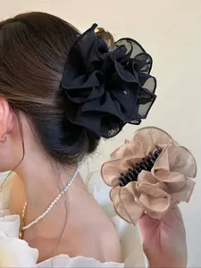 Women's Elegant Mesh Layered Simulated Flower Decor Hair Claw, Cute Trendy Hair Claw, Fashionable Hair Accessories for Daily & Party Decoration