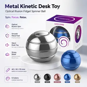 Metal Kinetic Desk Toy - Optical Illusion Fidget Spinner Ball, Office Stress Relief Item, Festive & Home Party Gift