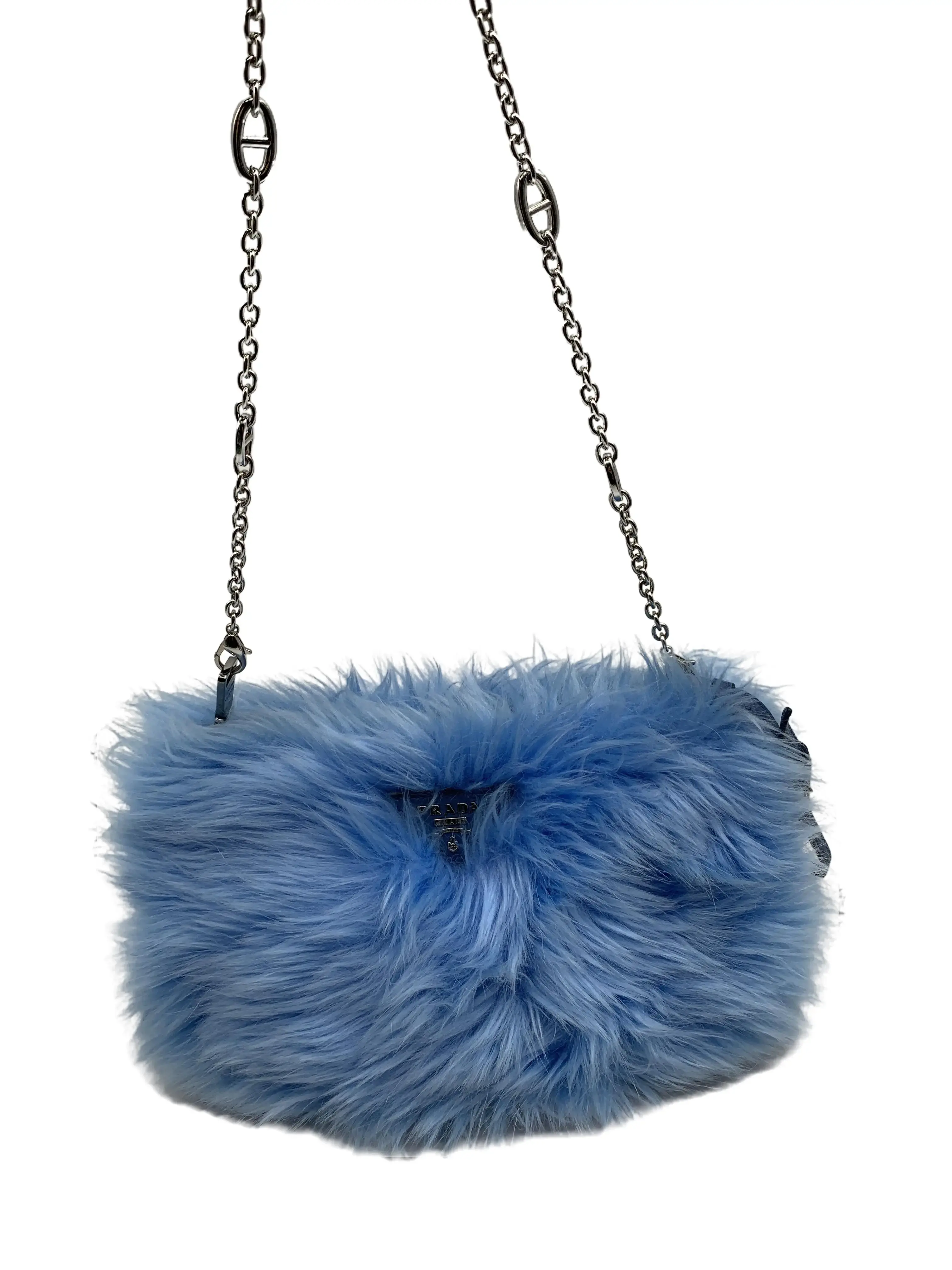 Pre-owned PRADA Blue Fur Chain Shoulder Bag/WJ06128408/8408